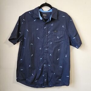 Matix‎ L Button Up Shirt Navy Blue Marlin Fish Print Short Sleeve Men's